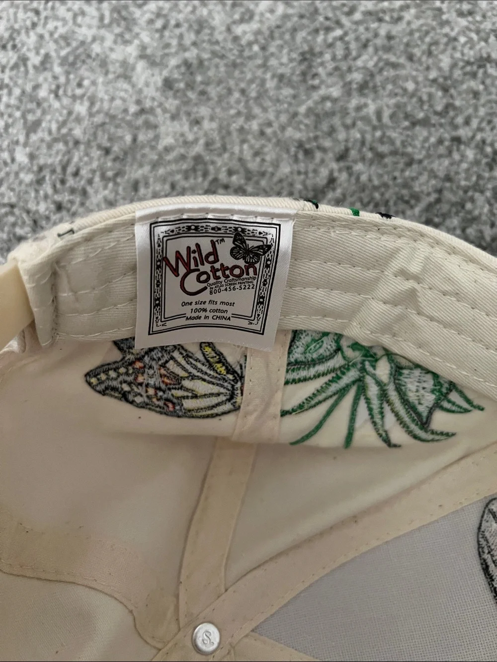 Floral & Butterfly Embroidered Baseball Cap - Cream & Dark Green